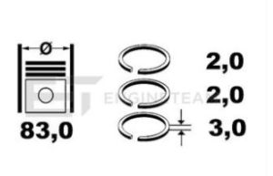  Сегменти за едно бутало  83mm (STD)  HYUNDAI 1.5D/2.0D (03.01-) MAHLE 681 12 N0
