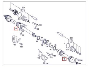 Полуоска дясна к-т ръчна скоростна кутия (MT) (25/22/977mm) MERCEDES A (W169), B (W245) 1.5-2.0D (09.04-06.12) GSP 235039