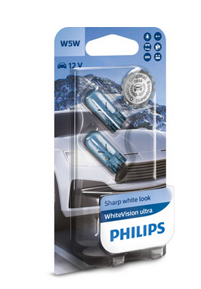 Крушка габаритна 2бр. к-т (блистер) W5W 12V 5W W2,1X9,5D WhiteVision Ultra PHI 12961WVUB2