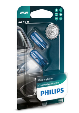  Крушка габаритна 2бр. к-т (блистер) W5W 12V 5W W2,1X9,5D X-tremeVision Pro150 PHILIPS  PHI 12961XVPB2