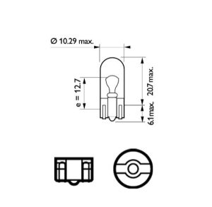 Крушка, мигач 2 бр. к-т W5W, 12V, 5W, тип фасунга: W2,1X9,5D, линия: Long Life EcoVision, PHI 12961LLECO/B2